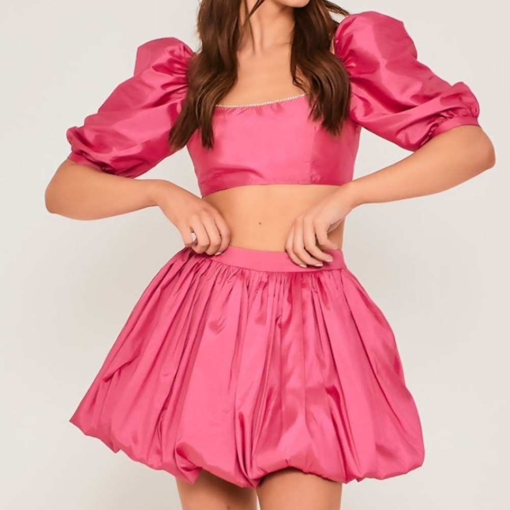 NWT Saint Genies Nicola Hot Pink High Waisted A Line Puff 12 Large Mini Skirt